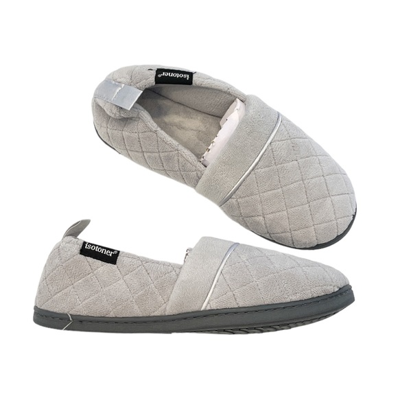 ISOTONER SIGNATURE Quilted Memory Foam Microterry Slip On Slippers - Grey - NEW - Picture 4 of 6